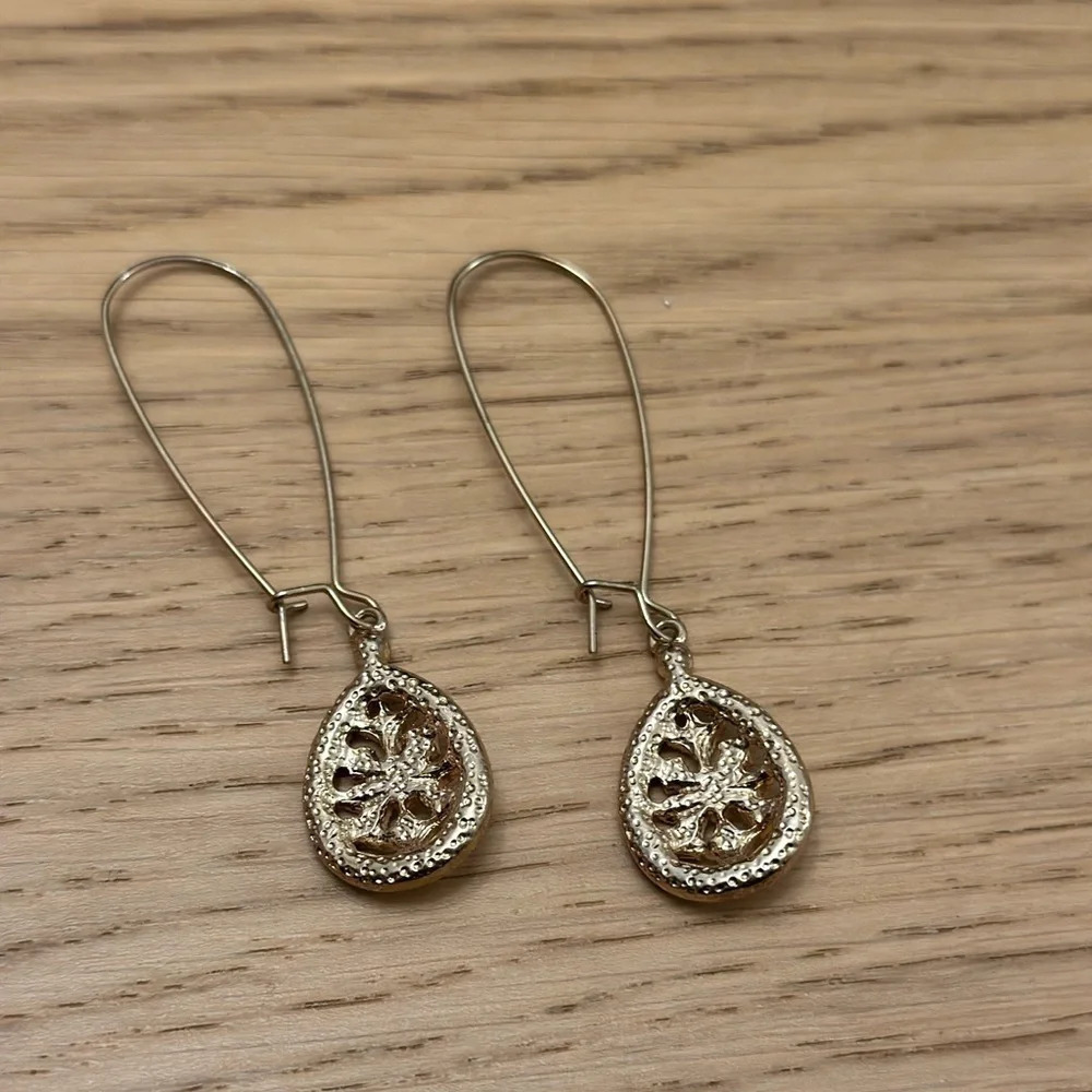 Pear Shaped Gold Drop Earrings - Picture 2 of 4